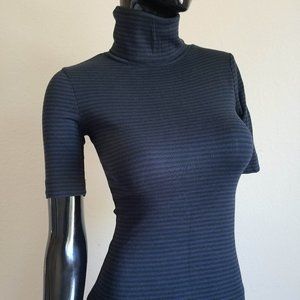 Dark Blue and Black Striped Turtle Neck Tee